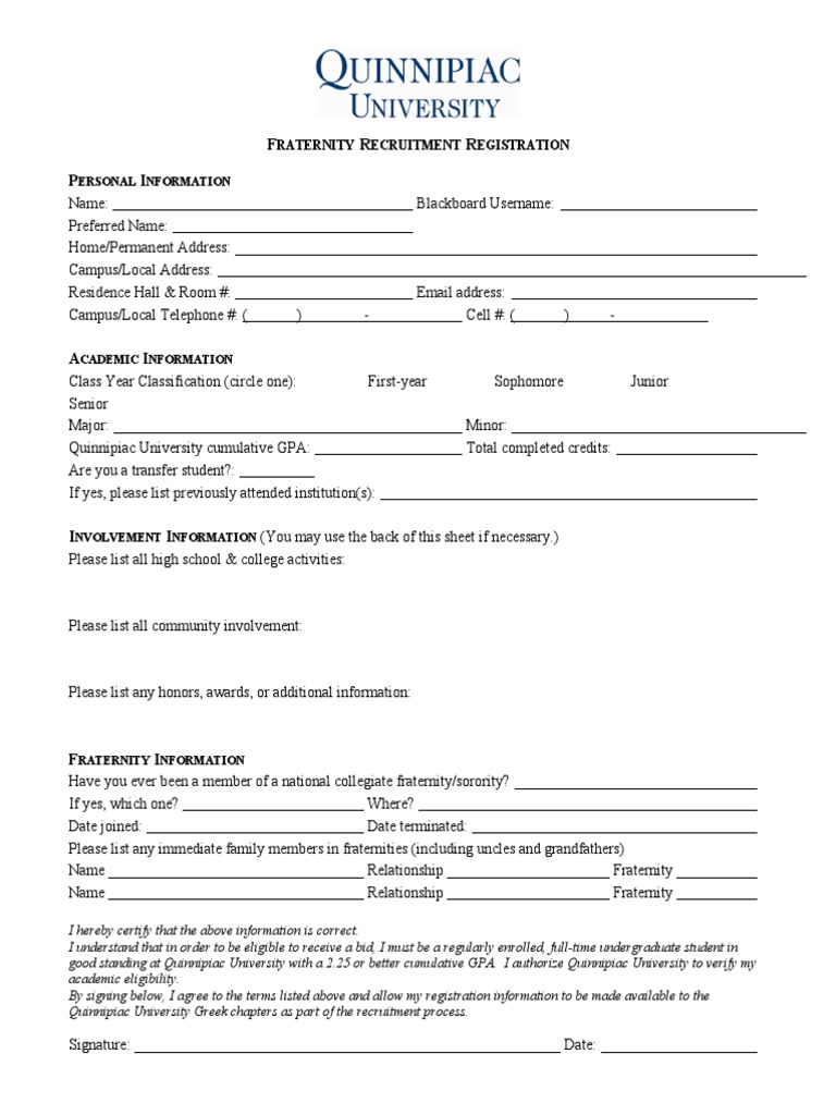 Fraternity Recruitment Registration | PDF
