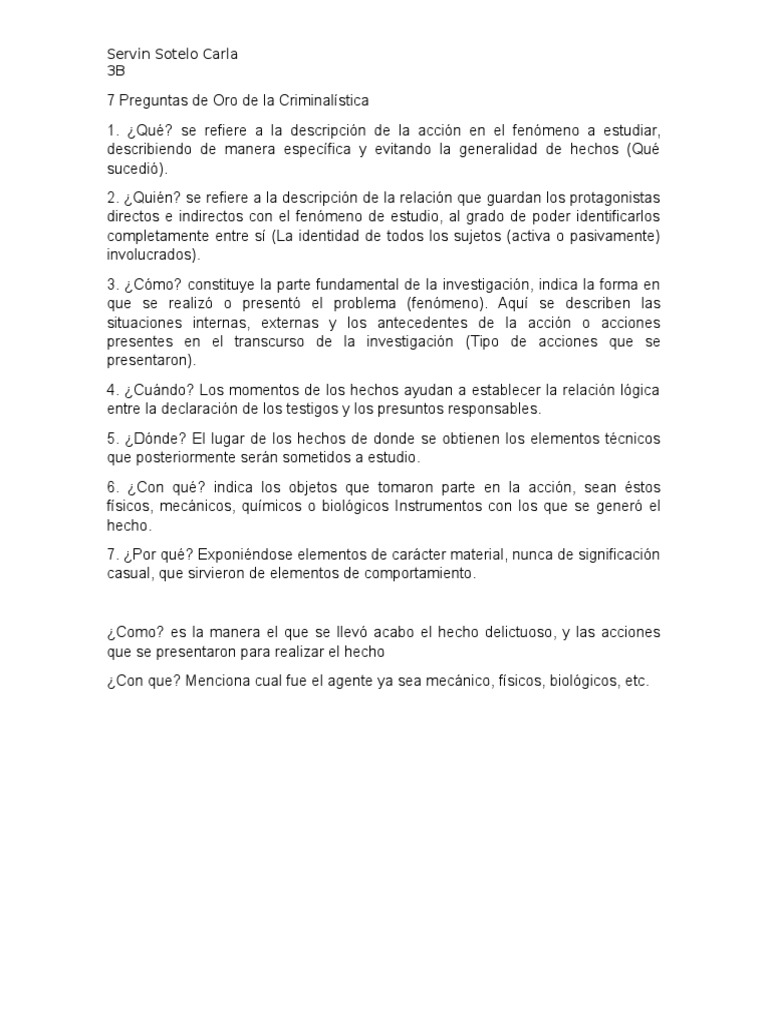 7 Preguntas de Oro de La Criminalistica