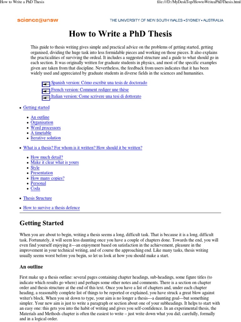 how to write a summary of a phd thesis