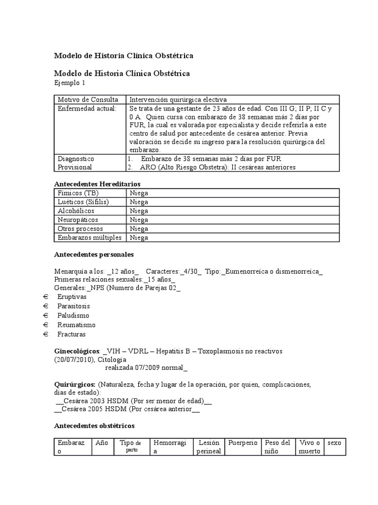 Modelo de Historia Clínica Obstétrica | PDF | Partería | El embarazo