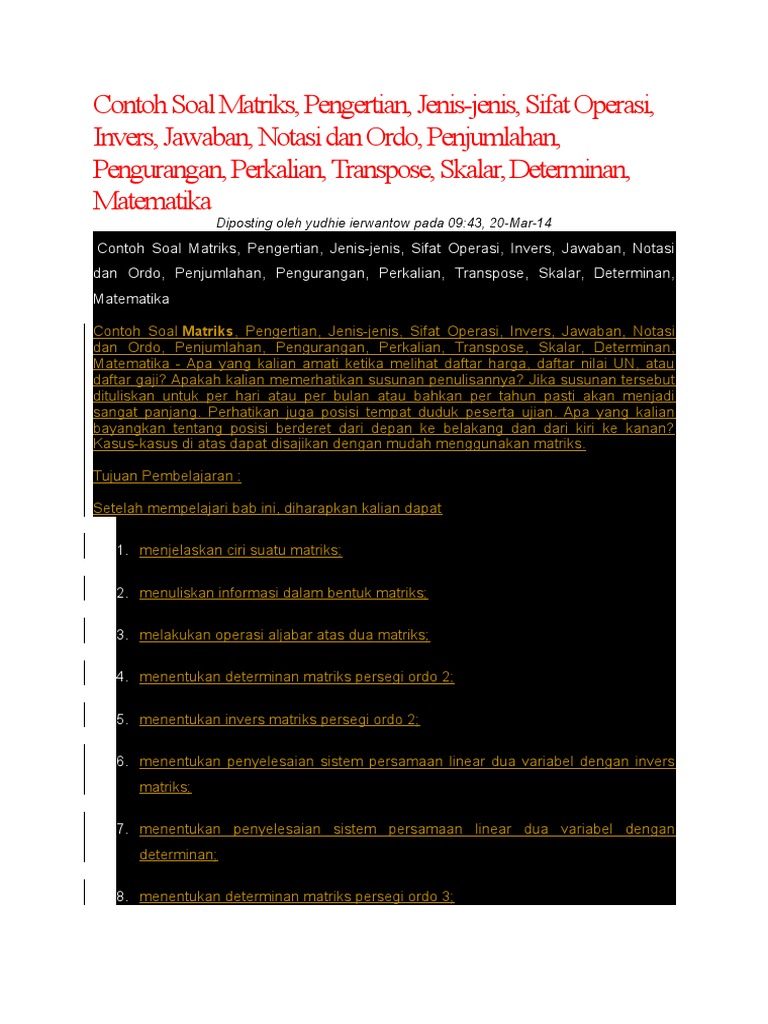 Contoh Soal Matriks Docx