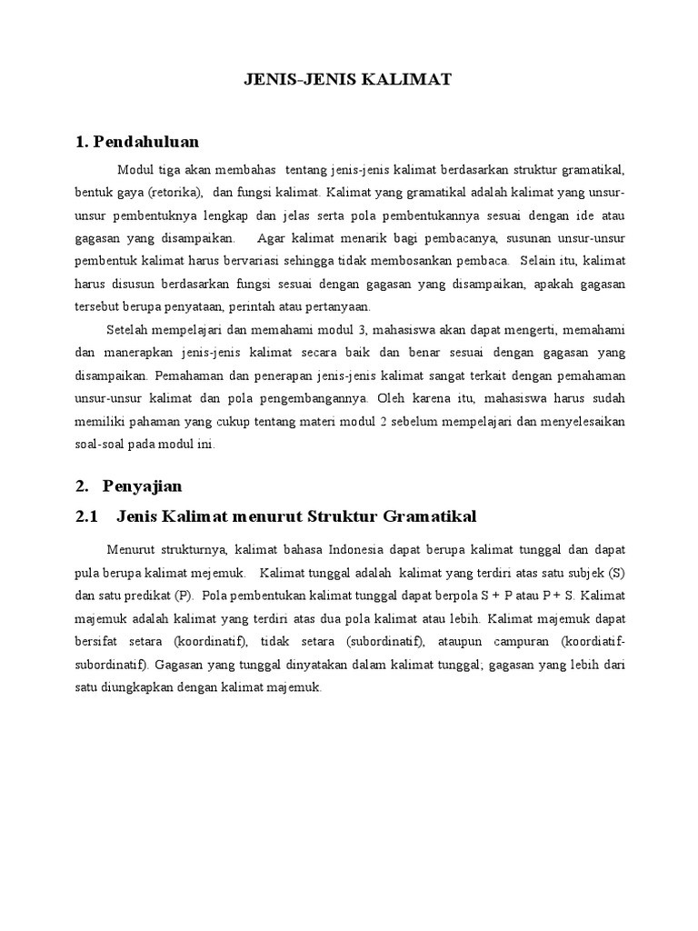 Jenis-jenis Kalimat Pdf