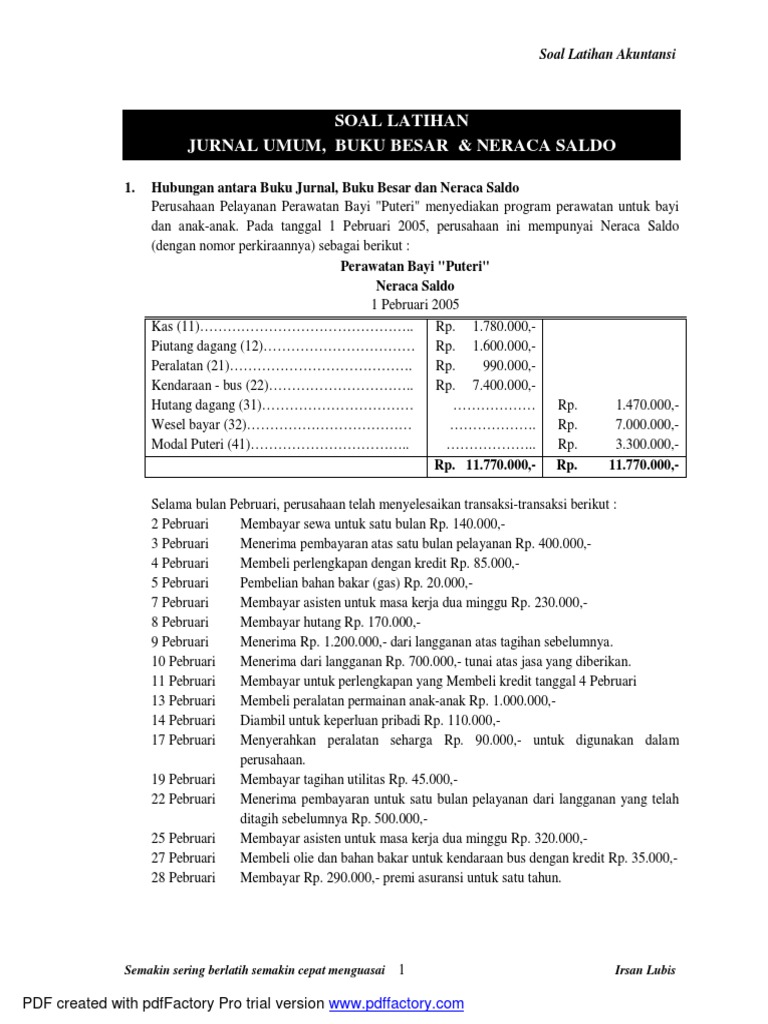 Soal Jurnal Umum Buku Besar Neraca Saldo Pdf