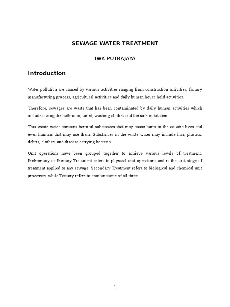 Sewage Water Treatment Process Overview | PDF | Sewage Treatment ...
