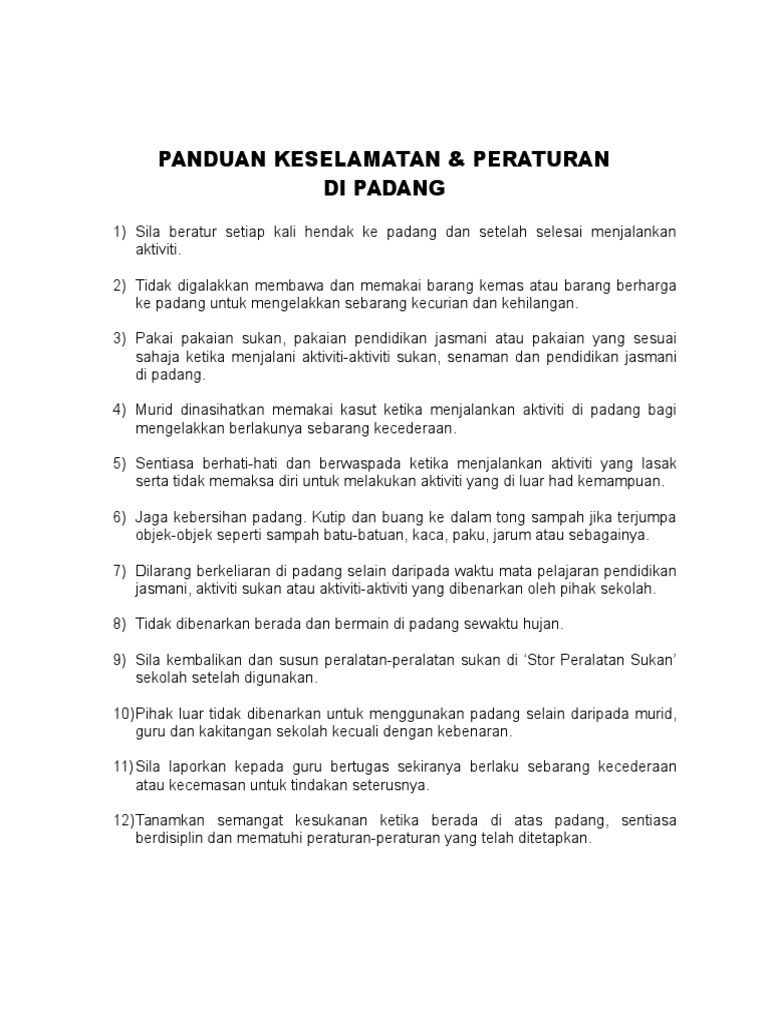 Panduan Keselamatan Peraturan Di Padang Pdf