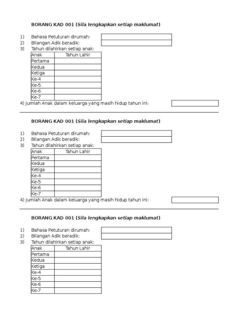 Borang Kad 001 | PDF
