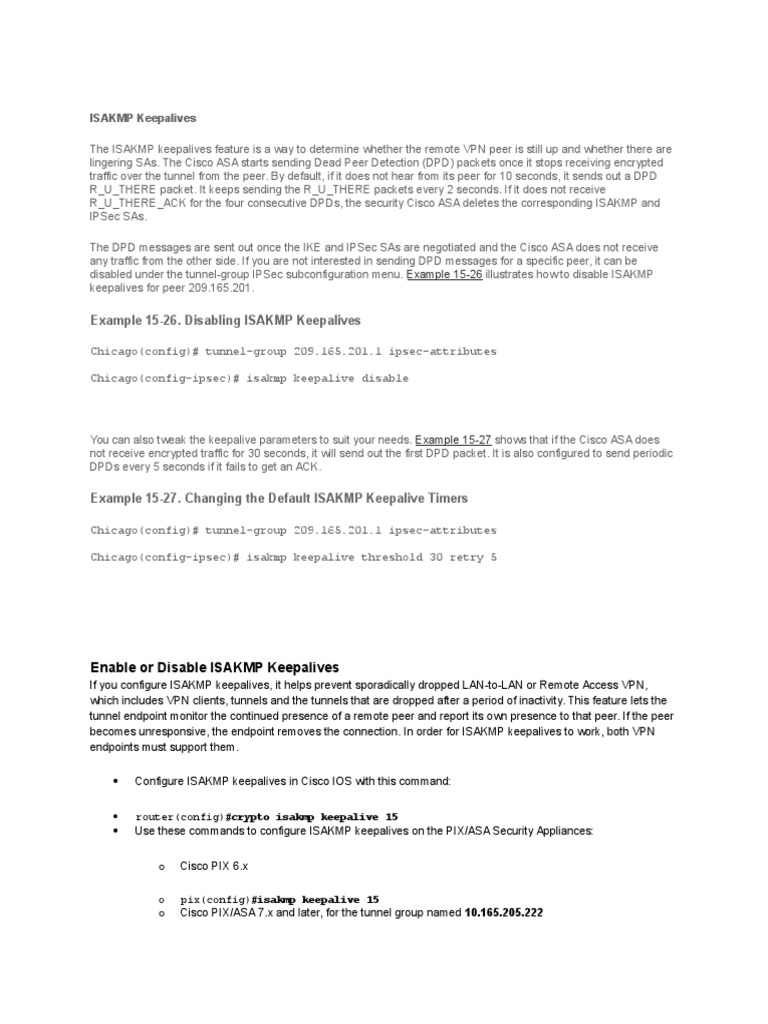 Cisco ISAKMP Keepalives Guide | PDF | Virtual Private Network | Cisco  Systems
