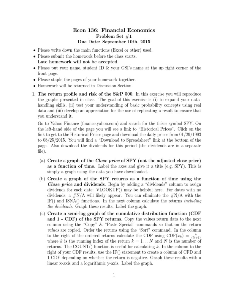 Financial Economics Problem Set 1 | PDF | Normal Distribution | Stock ...
