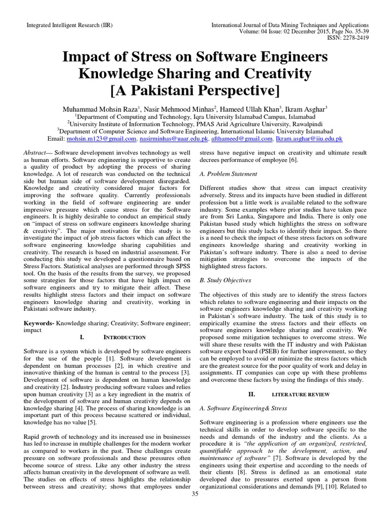 Impact of Stress On Software Engineers Knowledge Sharing and Creativity ...