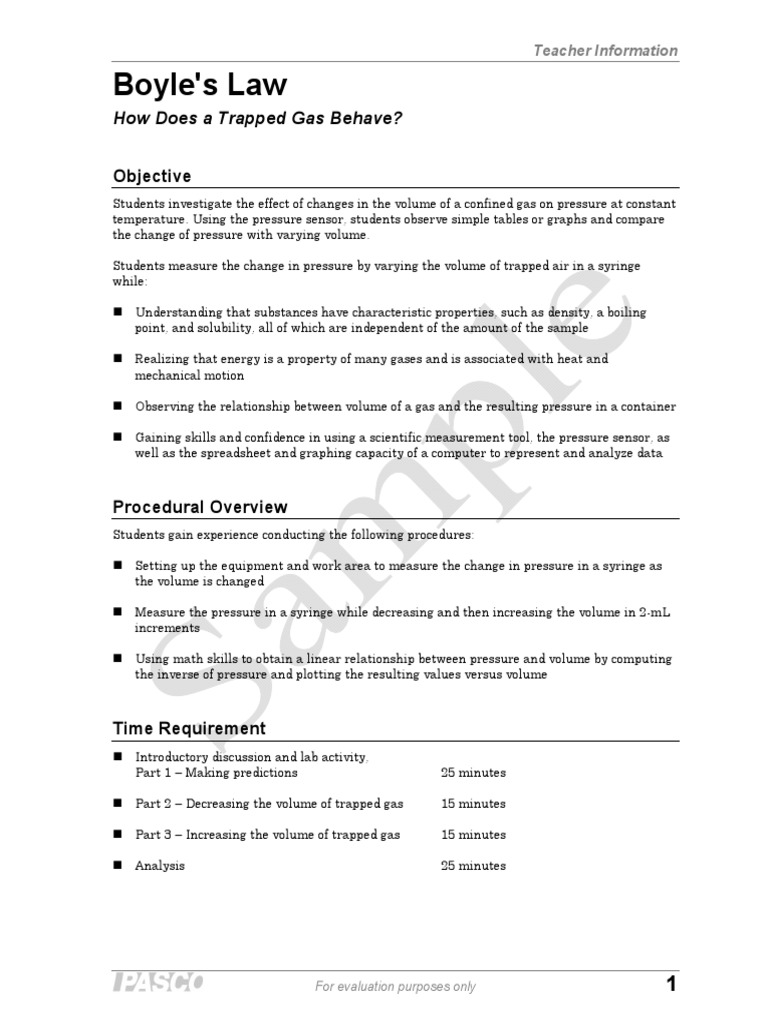 MSP Boyles Law Teach Pasco PDF Gases Scuba Diving