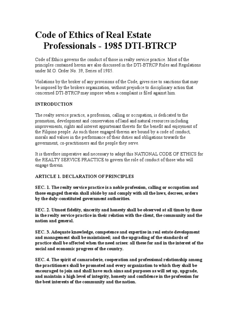 Realtor Code Of Ethics Articles