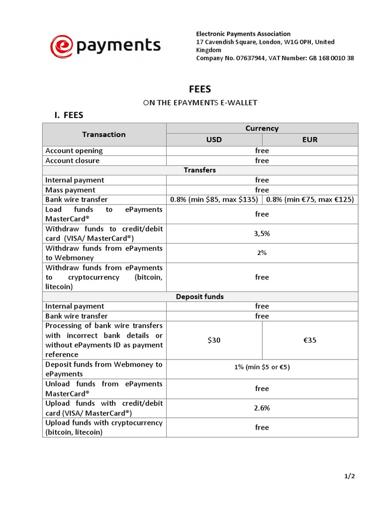 ePayments E-Wallet Fees & Limits | PDF