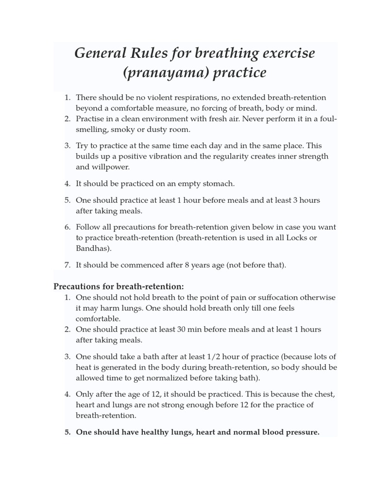General Rules For Breathing Exercise | PDF | Breathing | Exhalation