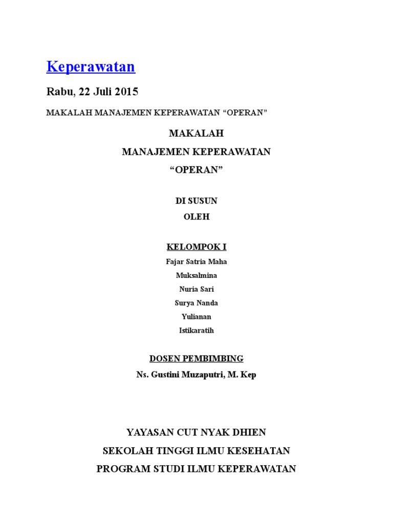 Makalah Manajemen Keperawatan: Operan | PDF