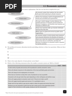 igcse ec worksheet unit 2 pdf economic system free market