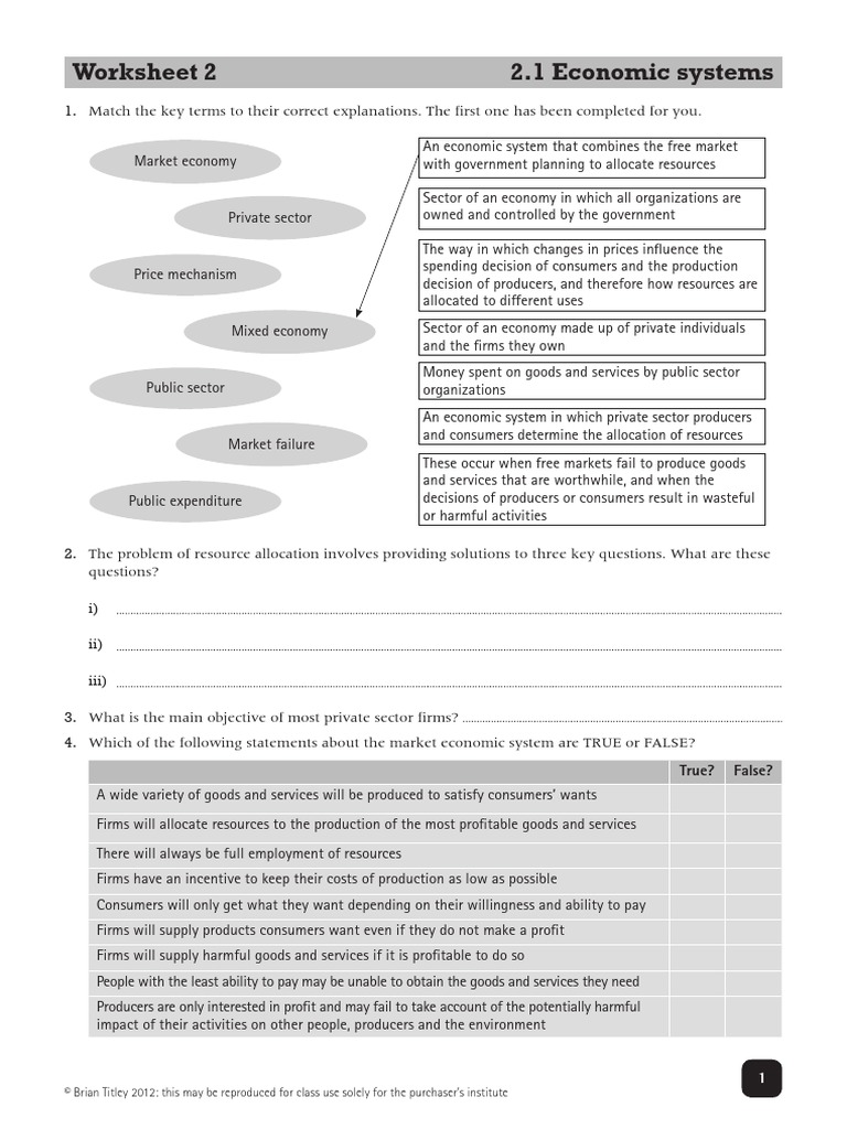 igcse ec worksheet unit 2 economic system free market