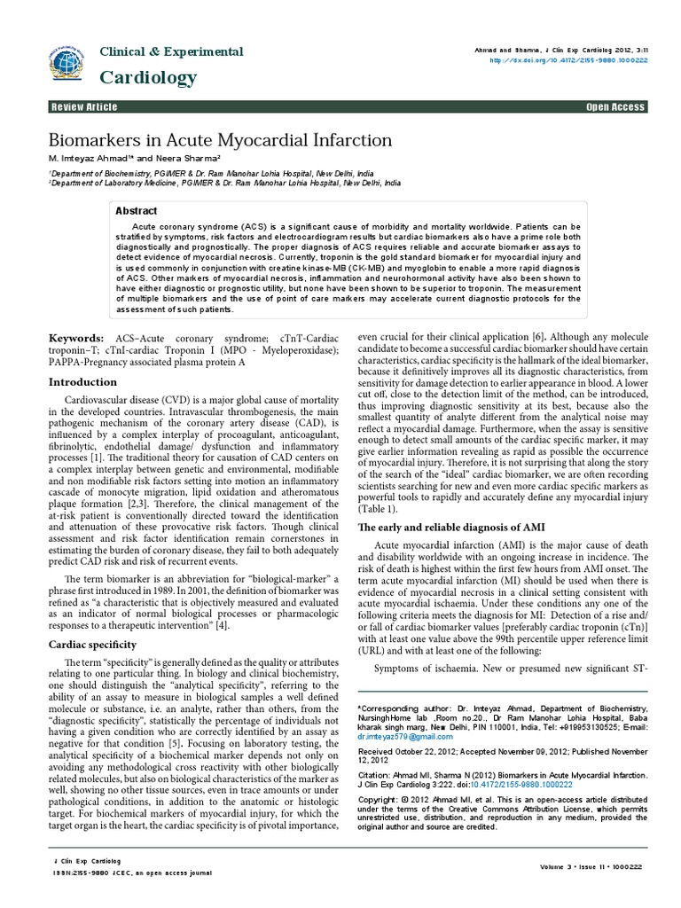 Biomarkers in Acute Myocardial Infarction 2155 9880.1000222 | PDF ...