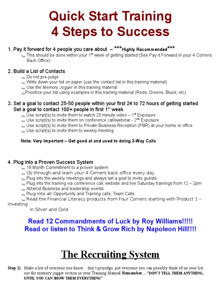 Quick Start Success Training Guide | PDF | Goal Setting | Goal
