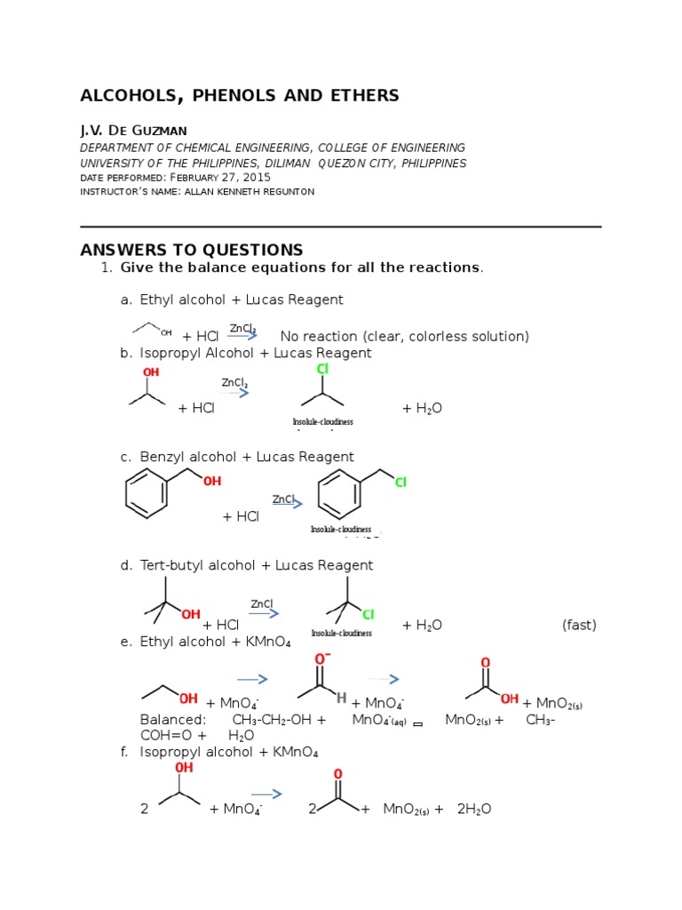 Alcohols Phenols And Ethers Pdf Ether Alcohol
