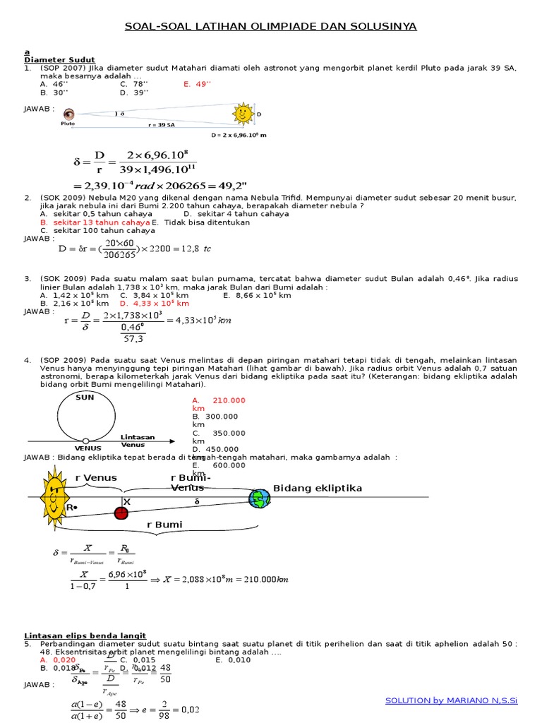 Soal Latihan Olimpiade Astronomi