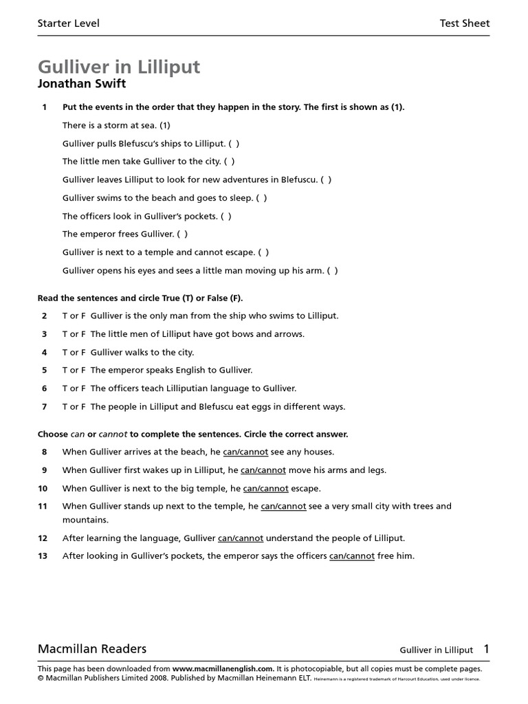 Gullivers Travels Test Sheet Leisure
