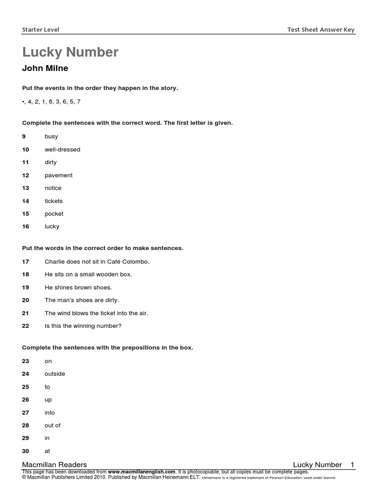 Lucky Number Test Answer Key | PDF | Cooking, Food & Wine | Home & Garden