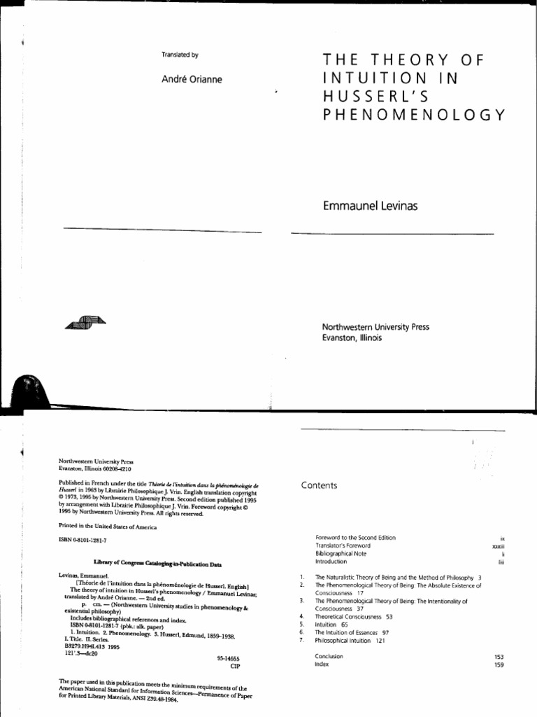 Emmanuel Levinas - The Theory of Intuition in Husserl's Phenomenology ...
