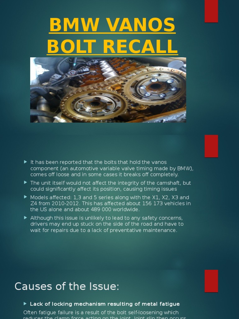 BMW Vanos Bolt Recall PDF Screw Motor Vehicle