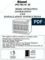 Gas Heater Appliance Warehouse RINNAI SPEIN Operating Guide