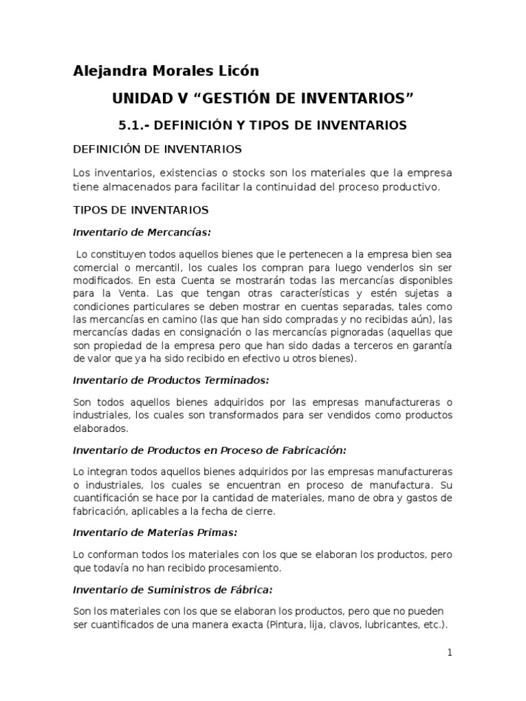 Unidad 5 Gestion de Inventarios | PDF | Inventario | Producción y ...