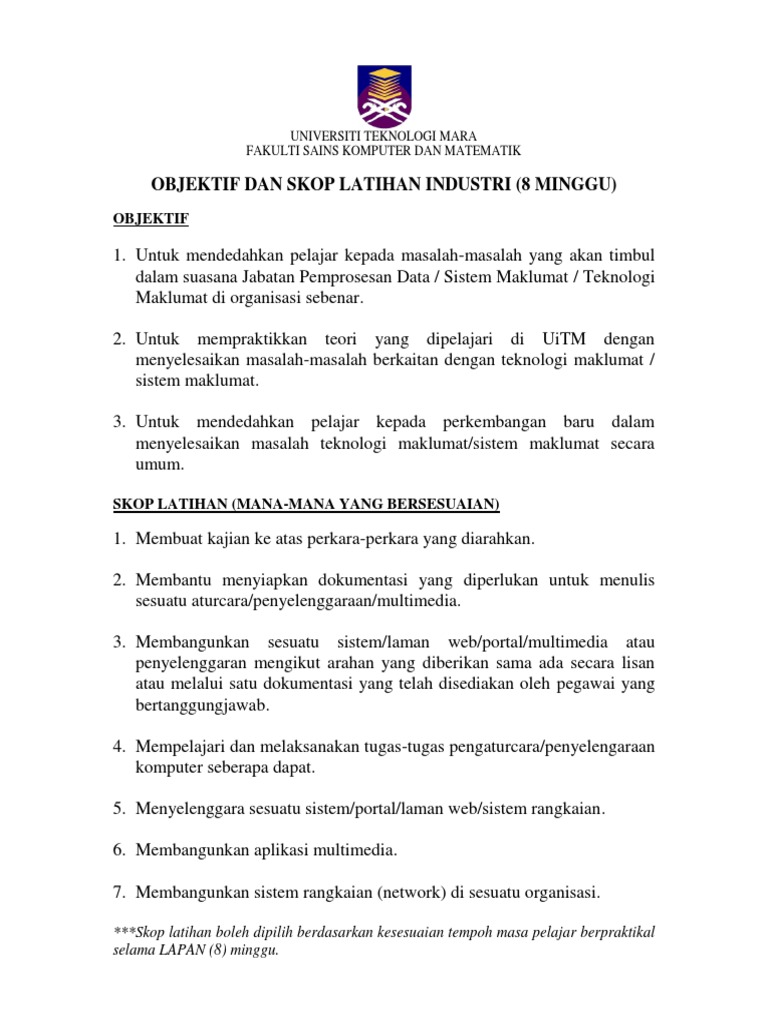 Skop Latihan Industri Csc397 | PDF