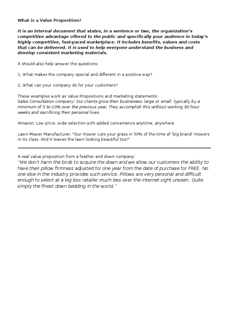 Value Proposition Worksheet PDF Retail Business Economics