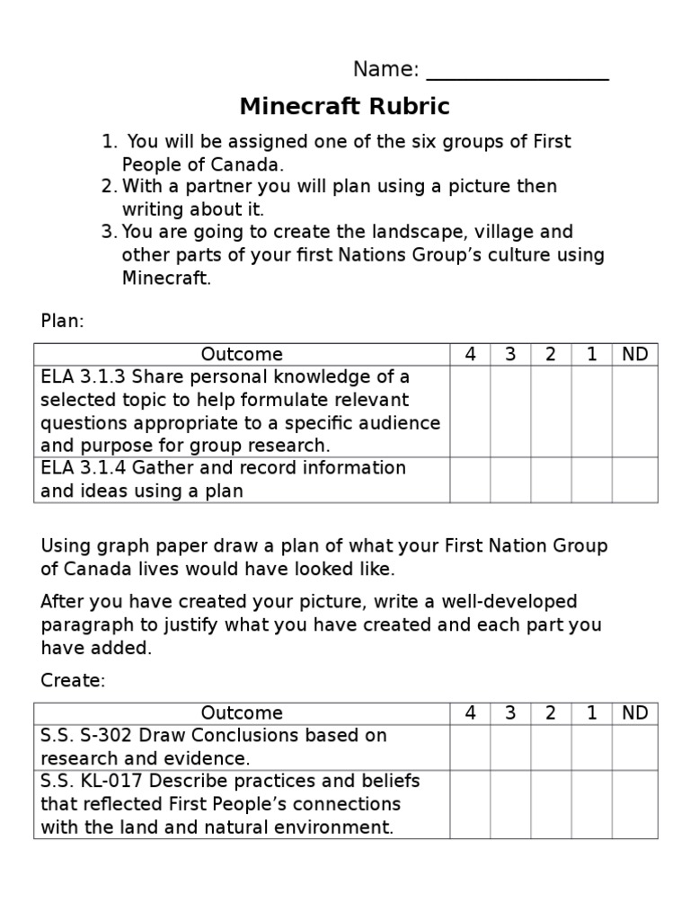 Minecraft Project: First Peoples Plan | PDF | Games & Activities