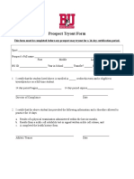 Prospect Tryout Form: This Form Must Be Completed Before Any Prospect May Tryout For A 14-Day Certification Period