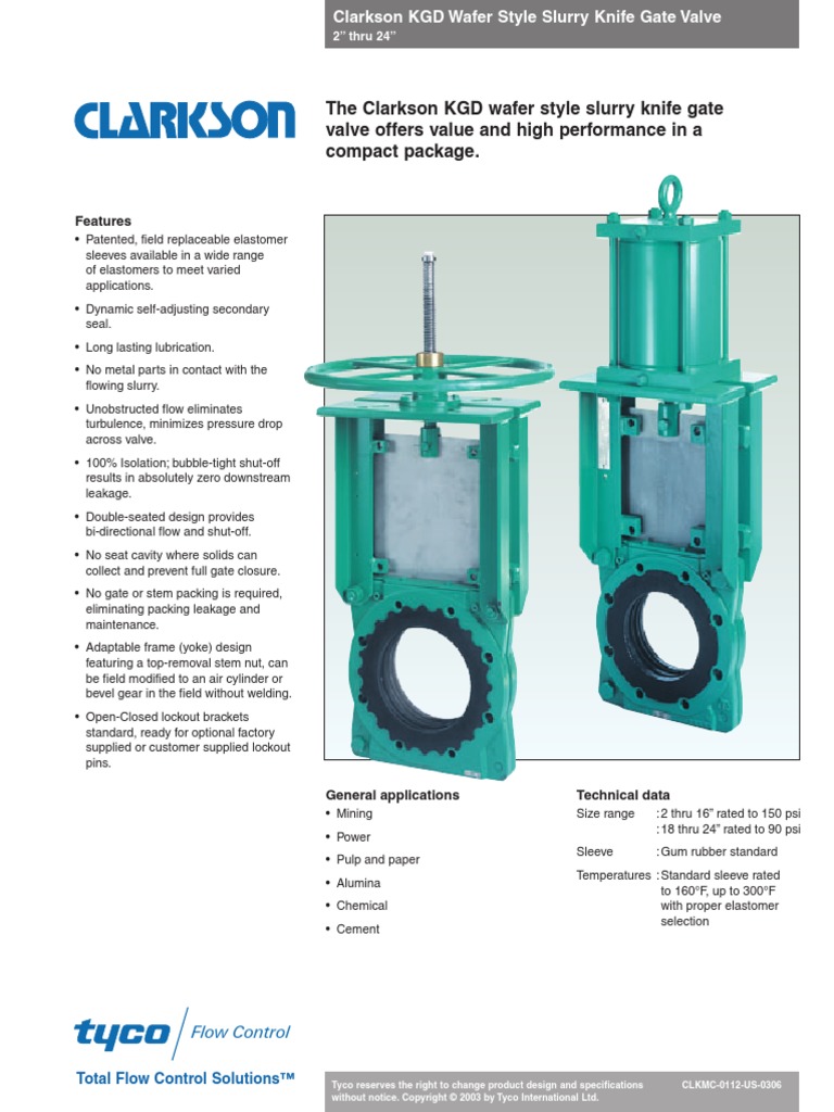 Catalogo CLARKSON KGD Wafer Style Slurry Knife Gate Valve Valve