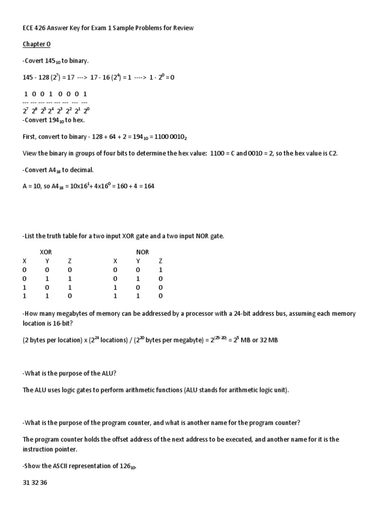 ECE 426 Exam 1 Solved | PDF | Instruction Set | Arithmetic