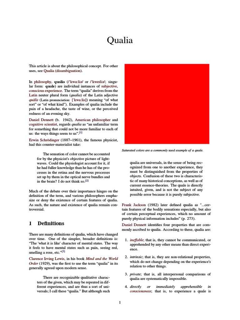 Qualia 1 Definitions Pdf Qualia Consciousness
