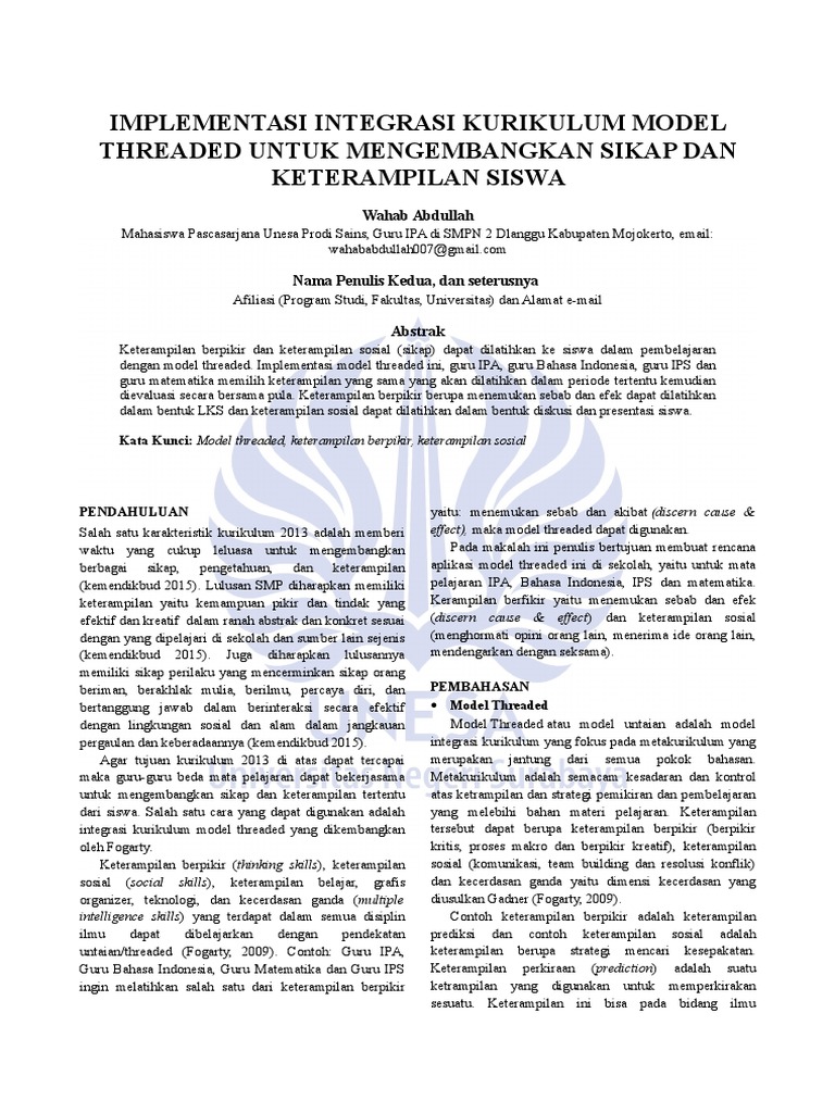 Integrasi Kurikulum Model Threaded untuk Siswa | PDF