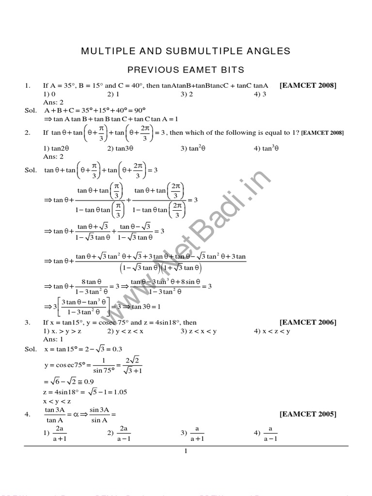Multiple & Submultiple Angles in Trigonometry | PDF | Teaching Methods ...