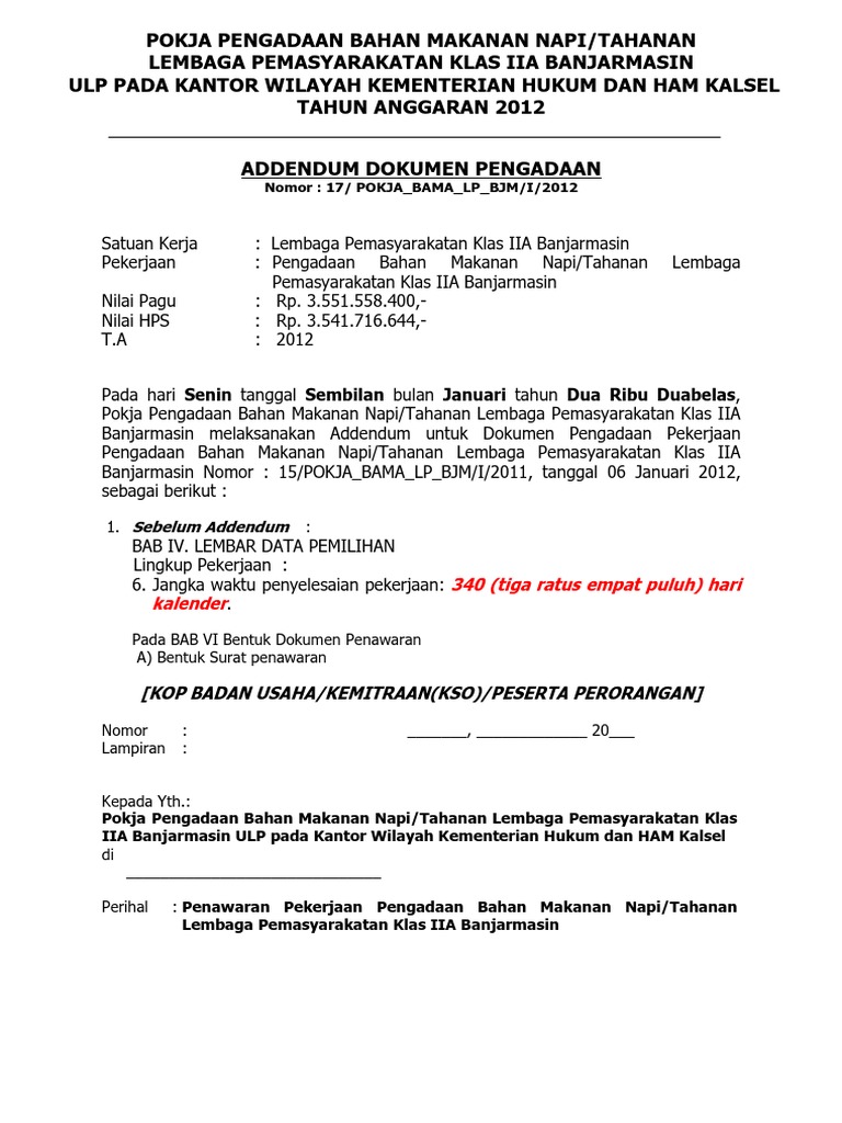 Addendum Dokumen Pengadaan PDF | PDF