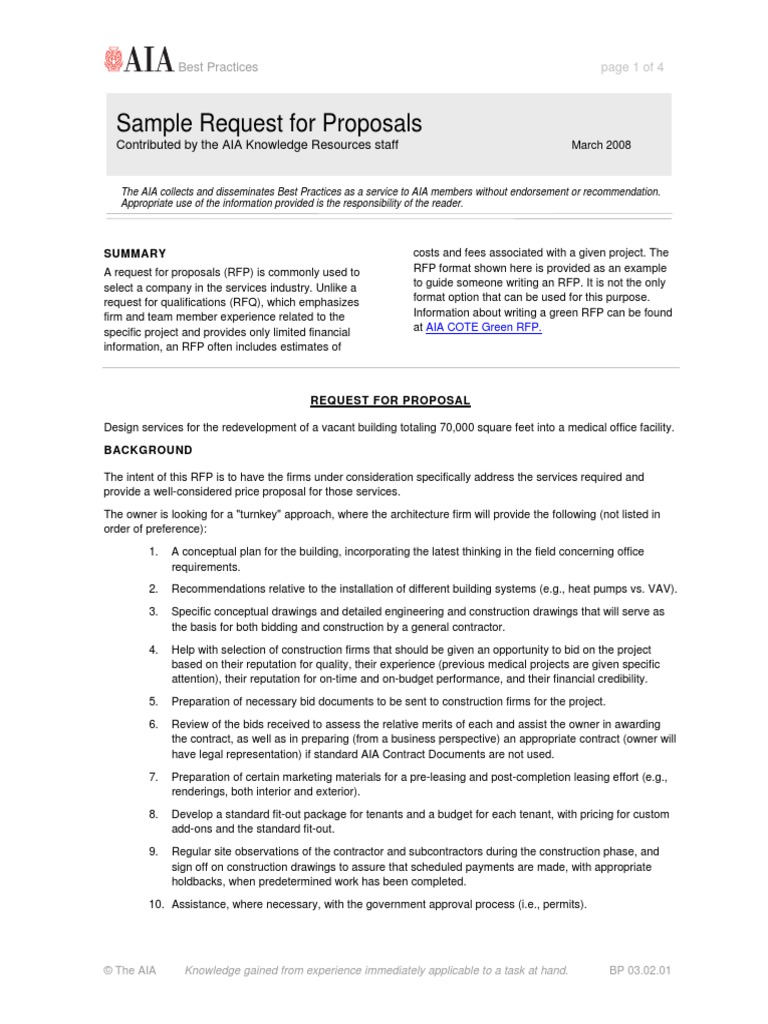 AIA Sample Request For Proposals | PDF
