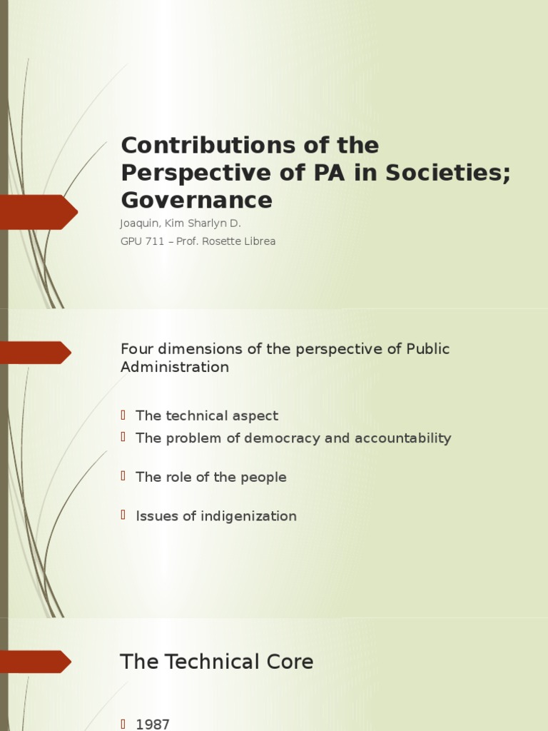 Contributions of The Perspective of PA | PDF | Good Governance | Governance