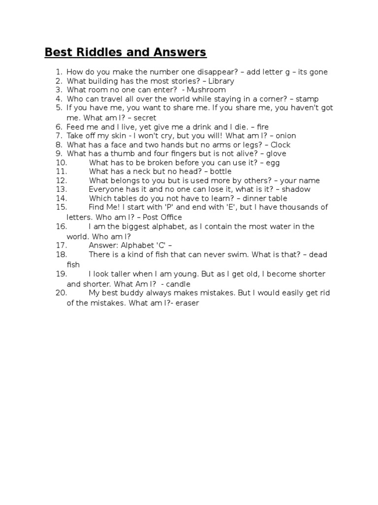 1000 Riddles with Answers in English | PDF | Language Arts & Discipline ...