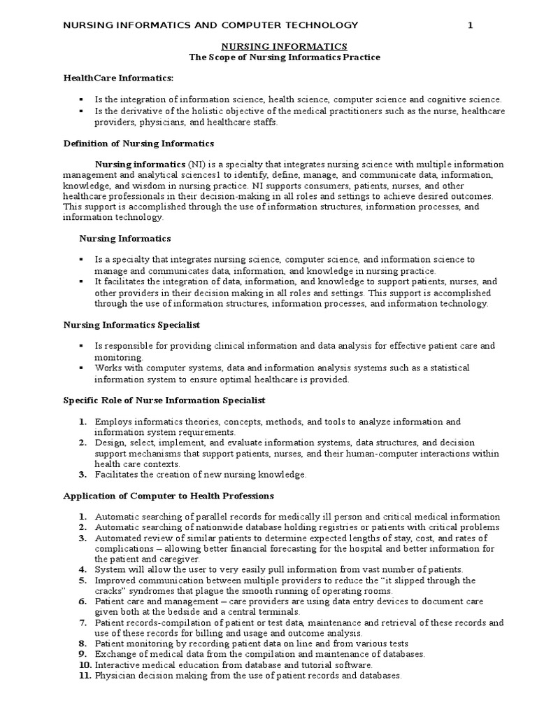 Nursing Informatics Hand Outs | PDF | Electronic Health Record | Health ...