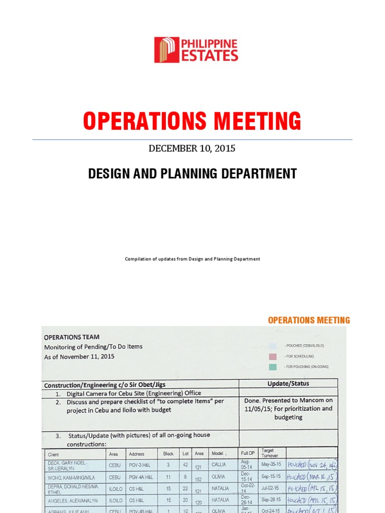 Operations Meeting: Design and Planning Department | PDF | Queensland ...