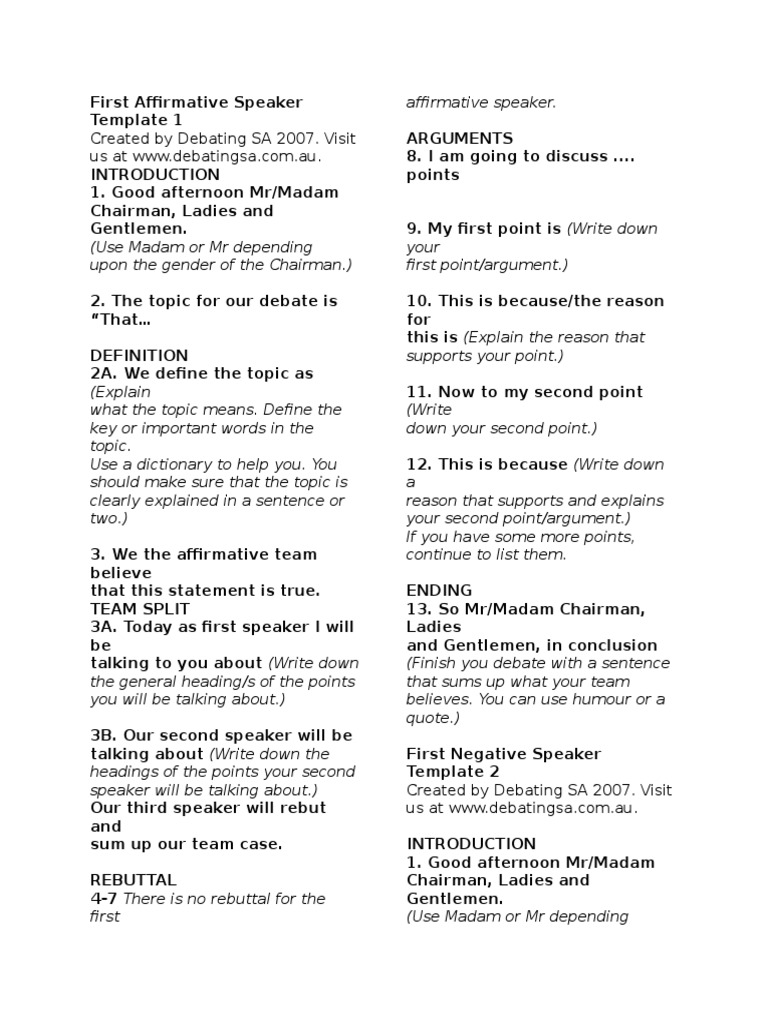 first speaker in a debate