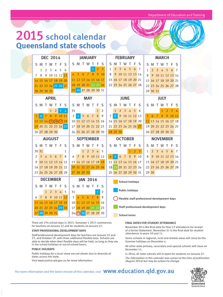 School Calendar Queensland State Schools PDF