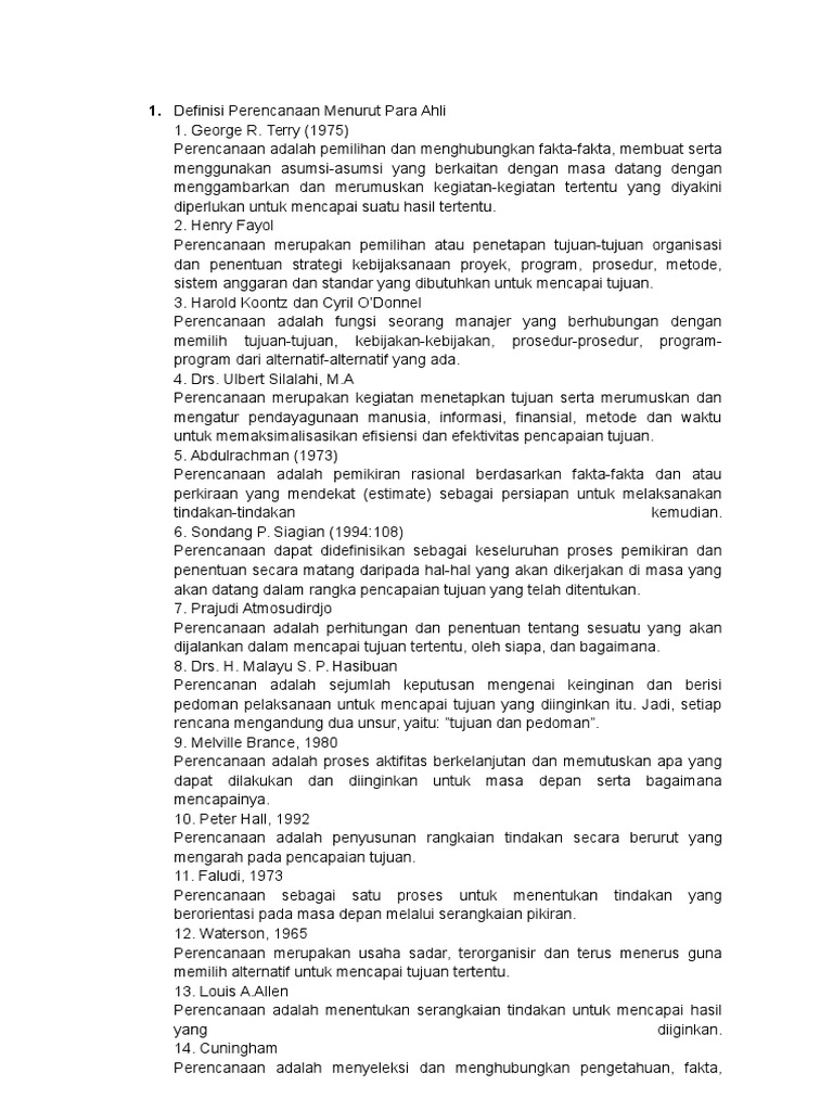 Definisi Perencanaan Menurut para Ahli