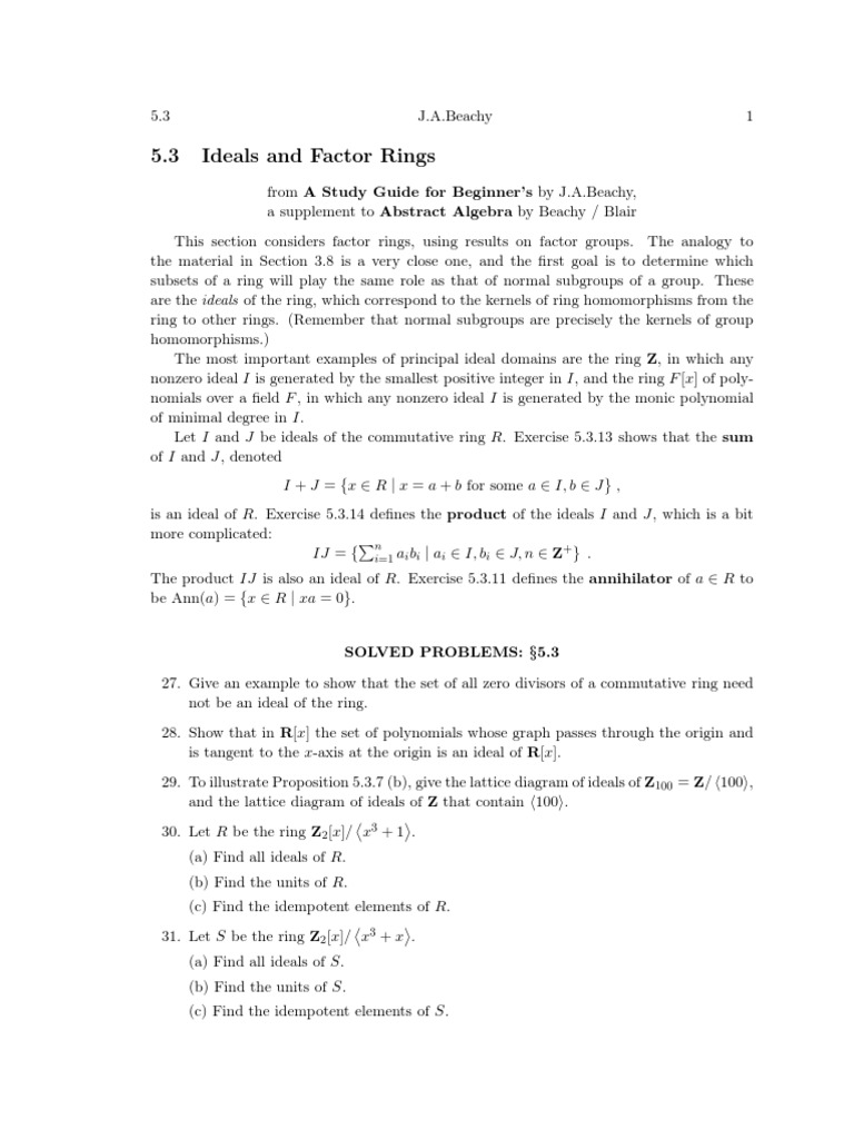 Factor Rings and Ideals of the Ring of Polynomials over a Field PDF