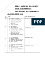 Mosc College of Nursing, Kolenchery List of Requirements Ii ND Year M.SC Nursing 2014-2016 Batch Clinical Teaching